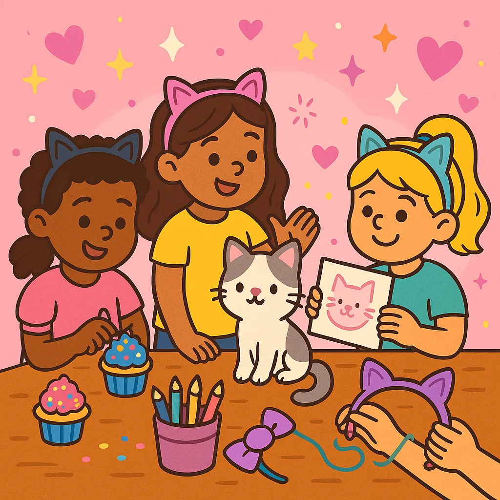 Gabby feestje met knutselmaterialen en vrolijke decoratie