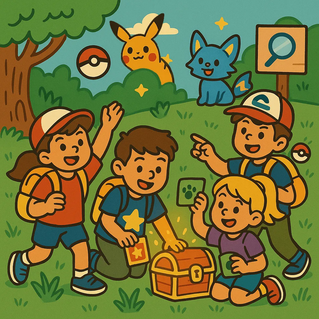 Pokémonfeestje met kinderen die Pokéballen vasthouden