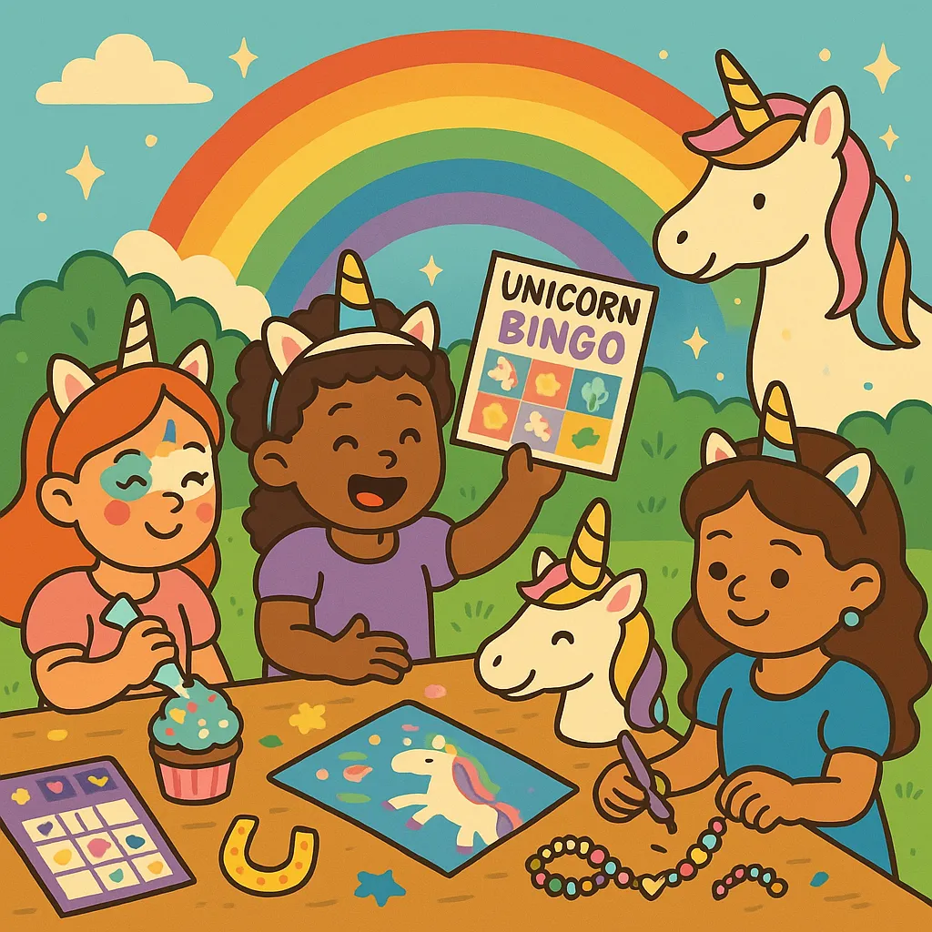 Kinderen knutselen en schminken bij een unicorn thema